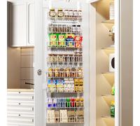 Delamu Adjustable Over Door Storage, 8-Tier Spice Hanging Storage, Over the Door Metal Kitchen Storage, Pantry Organizers and Storage Shelves for Kitchen Bathroom, 5.0" D x 16.9" W x 64" H, White