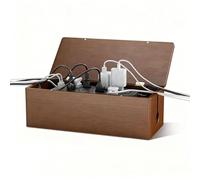 Delamu Cable Tidy Box with Magnetic Lid & Ventilation - Secure Cable Management Box, Child-Proof, Wooden for Home & Office Multi-Device Charging