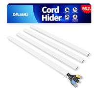 Delamu Electric Cable Trunking, 1.44M Cable Cover Wire Hiders for Wall, Self Adhesive Wire Trunking, Cable Management to Hide 2-3 Power Cords in Home Office, 4X L360mm, W24mm, H14mm, White