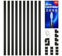 Delamu Electric Cable Trunking, 4M Cable Cover Wire Hiders for Wall, Self Adhesive Wire Trunking, Cable Management to Hide 1 Cord in Home Office, 10X L400mm, W15mm, H10mm, Black