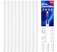 Delamu Electric Cable Trunking, 4M Cable Cover Wire Hiders for Wall, Self Adhesive Wire Trunking, Cable Management to Hide 1 Cord in Home Office, 10X L400mm, W15mm, H10mm, White