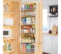 Delamu Over Door Storage, Pantry Organisers and Storage, Hanging Spice Rack Shelves for Easy Install, Cabinet Door Organiser, Home & Kitchen Essentials, 6-Tier, 42W × 132H × 16D cm, White