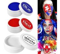 DE'LANCI Blue Red White Face Paint Make-up - Professional Halloween & Body Paint, Cream Facepaint for Stage Cosplay, Clown Skeleton Zombie Sfx Makeup, 7.05 Oz