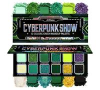 DE'LANCI Green Eyeshadow Palette, Blue Green Makeup Palette with Multichrome Glitter and Matte Finishes, 12 Colours Bright Holographic Yellow Violet Eye Shadow Tones, Highly Pigmented, Vegan