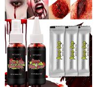 DE'LANCI Halloween Fake Blood Makeup 5 PCS, Halloween Blood Makeup Set, DE'LANCI Halloween Blood Makeup Set, 1 Blood Spray for Skin, 1 Dripping Blood for Halloween.