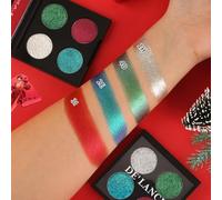 DE'LANCI Red Green Silver Blue Eyeshadow Palette, Multichrome Glitter Shimmer Christmas Eyeshadow Makeup, High Pigmente Long Lasting Eye Shadow Palette for Festival, Xmas, Daily, Party
