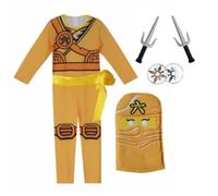 Delanhon Kids Blue Green Red Gold Ninja Warrior Costume Set with Mask Accessories (yellow, 130)