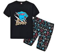 Delanhon Kids Boys Girls Famous Youtuber Gamer Roaring Leopard Lighting Cat Print Pyjamas Youth Teen Pjs Set 7-13 Years (11-12 years, short)