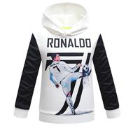 Delanhon Kids Boys No.7 Match Football Fans Hoodies Unisex Casual 3D Cool Hoody Sweatshirt Pullover Gifts (white, 140)
