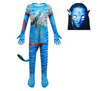 Delanhon Kids Movie Character Cosplay Outfits Boys Girls Fancy Dress Up Bodysuit Jake Sully Neytiri Role Play Costume (140, style 2)