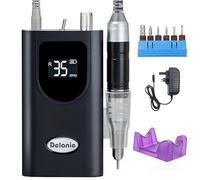Delanie Nail Drill, 35000 RPM Electric Nail Files Rechargeable Portable E File Kit with 6 Drill Bits for Acrylic Nails and Gel Nails,UK Plug Black