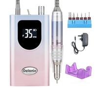 Delanie Nail Drill, 35000 RPM Electric Nail Files Rechargeable Portable E File Kit with 6 Drill Bits for Acrylic Nails and Gel Nails Gradient Pink