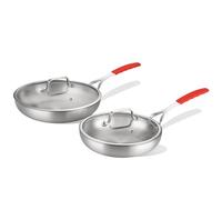 DELARLO 10" 12" Stainless Steel Triple Layer Frying Pan Set with Lid 10" 12" Large Induction Frying Pans Cookware Pots and Pans Set Dishwasher and Oven Safe