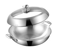 DELARLO 3 Layer Stainless Steel Wok Pan with Lid 14 Inch Flat Bottom Induction Wok Pan for Glass Stove Up to 315°C