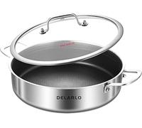DELARLO Frying Pan,12 inch Skillet with lid,Tri-Ply Stainless Steel Saute Pan 6QT,Dishwasher-Friendly,Stay-Cool Handles,Oven-Safe Up to 660℉
