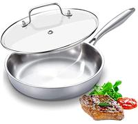 DELARLO Full-Body Triple-Layer Stainless Steel Frying Pan with Lid, Induction Frying Pan, Oven-Safe, Suitable for All Hobs (Detachable Handle)