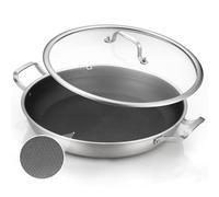 DELARLO Paella Pan 14 Inch Tri-Ply Stainless Steel Paella Pan with Lid Nonstick Frying Pan, Hybird Induction Large Skillets,Great for Paella Parties Indoors Outdoors,Heavy Duty Style
