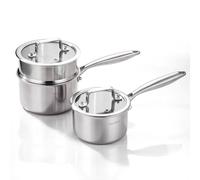 DELARLO Sauce Pan Sets, Compatible with All Cooktops 600℉, Full Clad Triply Stainless Steel Saucepan, 1QT Pot & 2 QT Pot with Steamer (Lids 300℉)
