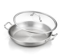 DELARLO Stainless Steel Paella Pan with Lid, 33 cm, Large Induction Pan, Ideal for Indoor and Outdoor Paella Parties, Durable, Lasts a Lifetime