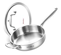 DELARLO Tri-Ply Stainless Steel 10 Inch Frying Pan & 3 Quart Sauté Pan, Induction Compatible Chef Cooking Skillets with Lid, Dishwasher & Oven Safe, Silver
