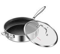 DELARLO Tri-Ply Stainless Steel 12 Inch Deep Fry & Sauté Pan, 6 QT, Nonstick, Induction Compatible, Lid Included, Dishwasher & Oven Safe, Silver