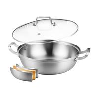 DELARLO Tri-Ply Stainless Steel 12 inch Everyday Pan with Glass Lid, Deep Saute Pan, Kitchen Everything Pan, High Side Chef's Pans, Induction Cooking Pot, Dishwasher Safe, 4QT Stock Pot Up To 600℉