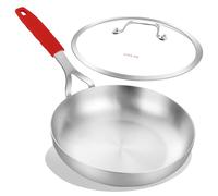 DELARLO Tri-Ply Stainless Steel 8 inch Frying Pan with Lid, Oven Safe Induction Skillet, Suitable for All Stoves Up to 600℉（Lids 300℉）