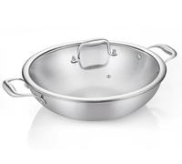 DELARLO Tri-Ply Stainless Steel Flat Bottom Wok, 13 Inch Braiser with Lid, Durable Large Frying Pan, Fast Even Heat Sauté Pan, Non-Toxic, Oven Safe to 600°F