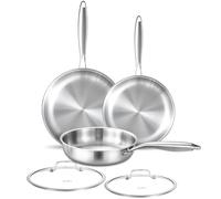 DELARLO Tri-ply Stainless Steel Frying Pan Set with Lid 8"10"12" Induction large Skillets Chef's Pan,Pots and Pans Set Kitchen Cookware Set Suitable for All Stove