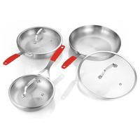 DELARLO Tri-ply Stainless Steel Frying Pan Set with Lid 8" 10" 12" large Skillets Induction Chef's Pan,Pots and Pans Set Kitchen Cookware Frying Pan Set Dishwasher and Oven Safe