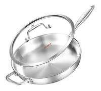 DELARLO Tri-Ply Stainless Steel Pan with Lid 12inch丨Compatible with All Cooktops Up to 600℉丨Stainless Steel Skillet 12 inch丨Heavy Duty丨Frying Pan with Lid丨18/10 Large Cooking Surface