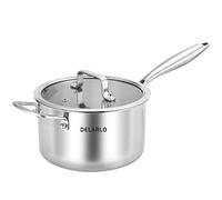 DELARLO Tri-Ply Stainless Steel Saucepan 3.5 Quart With Lid, Induction Cooking Sauce Pot Sauce Pans, Heavy Bottom Saucier Pot Cookware, Dishwasher Safe & Oven Safe, 3.5QT, Silver