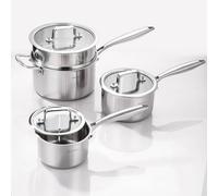 DELARLO Tri-Ply Stainless Steel Saucepan Set, 1.0QT 2QT 3.5QT, Fast Even Heat, Compatible with all Cooktops 600℉（Lids 300℉）3.5QT Pot with Steamer
