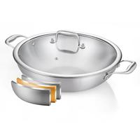 DELARLO Tri-Ply Stainless Steel Wok Pan With Lid, Fast & Even Heat 12Inch Large Stir Frying pan, Induction Saute Pan, Dishwasher Safe Cooking Pan, Induction, Broiler Safe 600℉