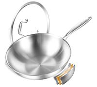 DELARLO Tri-Ply Stainless Steel Woks, 12 Inch Cooking Wok Pan with Lid, Wide & Deep Cookware Stir-Fry Pans, Dishwasher and Oven Safe Up To 600°F, Works on Induction