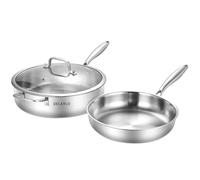 DELARLO Whole Body Tri-Ply Stainless Steel Frying Pan and Sauté Pans Set Oven Safe Induction Skillet,pots and Pans Set,Suitable for All Stove…, Silver
