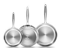 DELARLO Whole Body Tri-Ply Stainless Steel Frying Pan set, 8”/10”/12” Cooking pans, Kitchen Cookware Set, Fast Heating Chef's pan with Ergonomic Handles, Suitable for All Stove