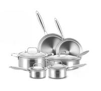 DELARLO Whole Body Tri-Ply Stainless Steel Kitchen Cookware Set of 14 with Lid Heats Quickly Cookware, Suitable for All Stove Kitchen, Pots and Pans Sets