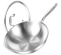 DELARLO Woks & Stir-Fry Pans - 13 in Tri-Ply Stainless Steel Wok with Lid, Large Cooking Surface, High Side Sauté Pan, Induction Compatible, 600℉