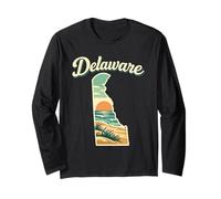 Delaware Beach Sunset Ocean State Outline Scene Long Sleeve T-Shirt