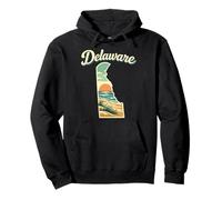 Delaware Beach Sunset Ocean State Outline Scene Pullover Hoodie