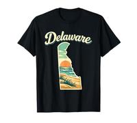 Delaware Beach Sunset Ocean State Outline Scene T-Shirt