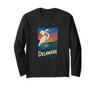 Delaware Egret Vintage Coastal Wildlife Sunset Scene Long Sleeve T-Shirt