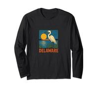 Delaware Egret Vintage Coastal Wildlife Sunset Scene Long Sleeve T-Shirt