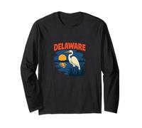 Delaware Egret Vintage Coastal Wildlife Sunset Scene Long Sleeve T-Shirt