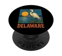 Delaware Egret Vintage Coastal Wildlife Sunset Scene PopSockets Adhesive PopGrip