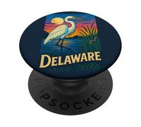 Delaware Egret Vintage Coastal Wildlife Sunset Scene PopSockets Adhesive PopGrip