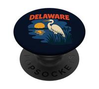 Delaware Egret Vintage Coastal Wildlife Sunset Scene PopSockets Adhesive PopGrip