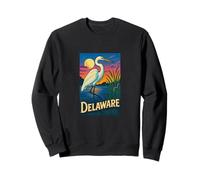 Delaware Egret Vintage Coastal Wildlife Sunset Scene Sweatshirt