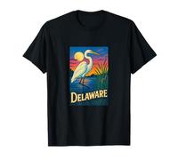 Delaware Egret Vintage Coastal Wildlife Sunset Scene T-Shirt